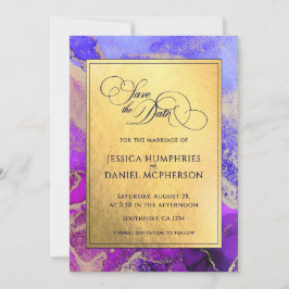Reserva La Fecha Púrpura Boda de Relieve metalizado dorado abstract