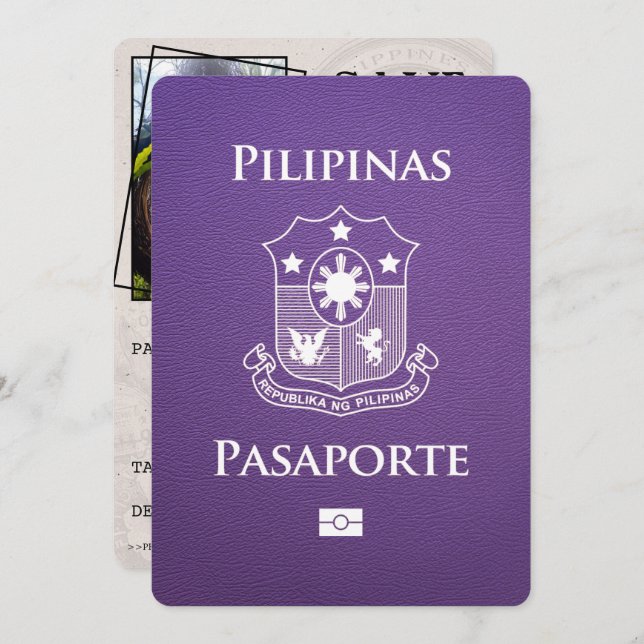 Reserva La Fecha Púrpura Filipinas Passport Save the Date (Anverso / Reverso)