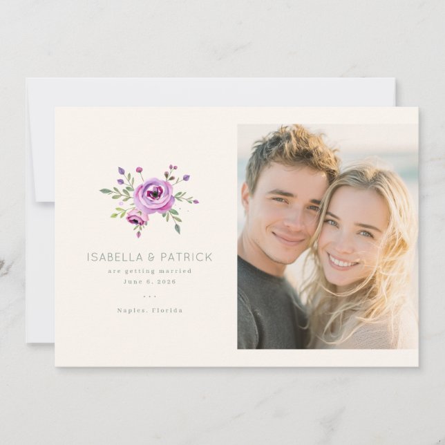 Reserva La Fecha Púrpura Floral Romántico (Anverso)