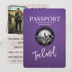 Reserva La Fecha Púrpura Irlanda Passport Save the Date