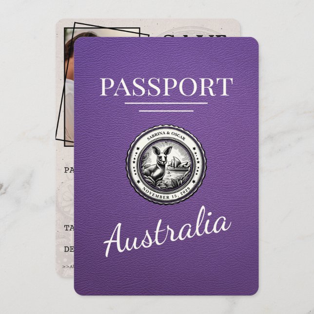 Reserva La Fecha Púrpura Pasaporte de Australia Salva la fecha (Anverso / Reverso)