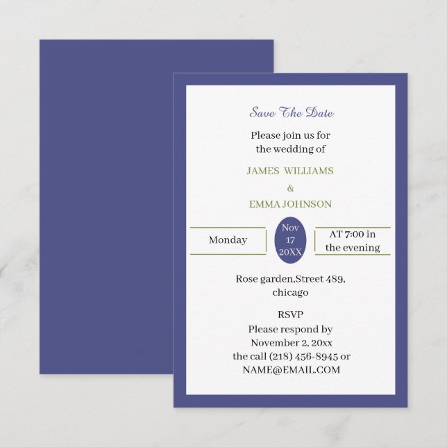 Reserva La Fecha Púrpura simple personalizado (Anverso / Reverso)