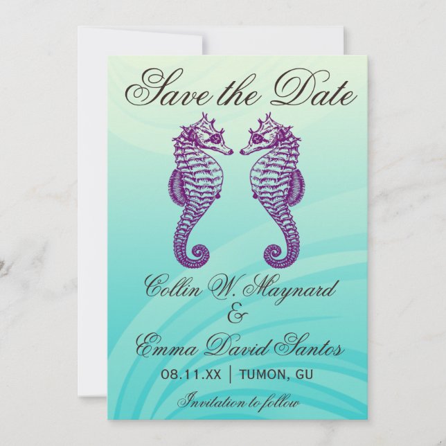 Reserva La Fecha Púrpura y caballito de mar salvan la fecha (Anverso)