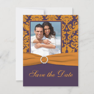 Reserva La Fecha Púrpura y Naranja Damask Photo Save the Date