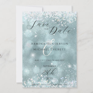 Reserva La Fecha Purpurina Blue Sparkly Photo Boda