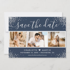 Reserva La Fecha Purpurina Confetti Boda 3 de la Marina Blue Silver