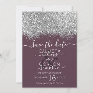 Reserva La Fecha Purpurina Confetti Boda de lujo plateado púrpura