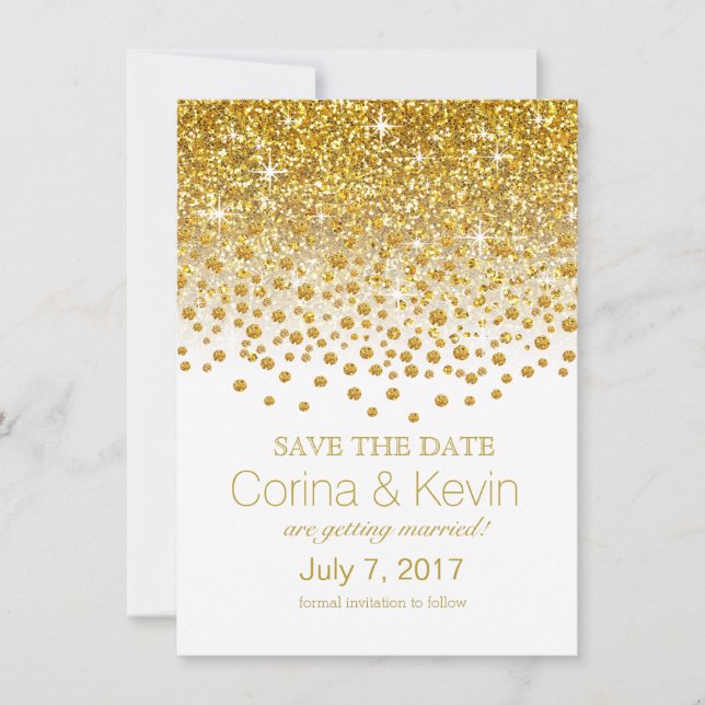 Reserva La Fecha Purpurina Confetti Shower Save the Date white (Anverso)