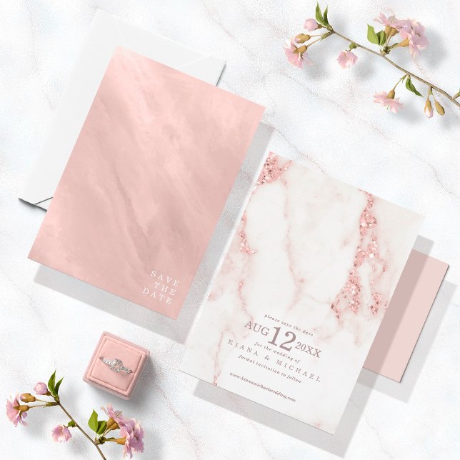 Reserva La Fecha Purpurina de mármol moderno Boda Rosa Gold ID816 (Subido por el creador)