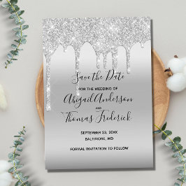 Reserva La Fecha Purpurina de plata Drip Glam Trendy Save The Date