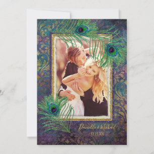 Reserva La Fecha Purpurina de plumas de pavo real Foto Purple Save