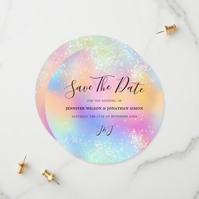 Reserva La Fecha Purpurina holográfico Pastel Wedding Guardar la fe (Anverso/Reverso In Situ)
