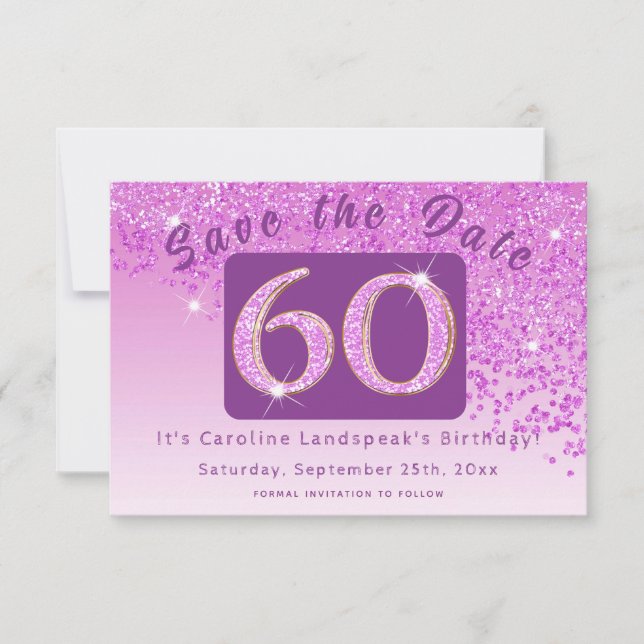 Reserva La Fecha Purpurina rosa brillante por 60 años (Anverso)