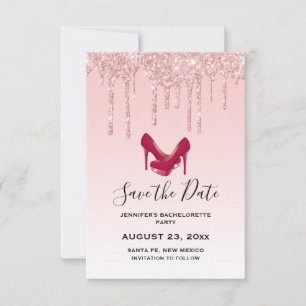 Reserva La Fecha Purpurina rosa moderno tacones altos Bachelorette