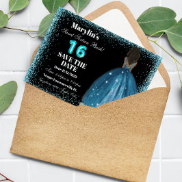 Reserva La Fecha Purpurina Turquesa Princess Sweet 16 Relieve metal