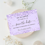 Reserva La Fecha Purpurina violeta de la fiesta de cumpleaños<br><div class="desc">Una chica y de moda Guardar la tarjeta de fecha para una fiesta de cumpleaños número 40 (o cualquier edad). Un fondo violeta de color lavanda decorado con purpurinas falsos, chispas. Personalice y agregue una fecha y nombre/edad 40. Letras de color negro. El texto: Save the Date se escribe con...</div>