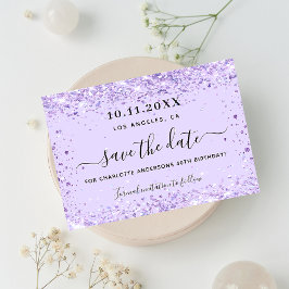 Reserva La Fecha Purpurina violeta de la fiesta de cumpleaños