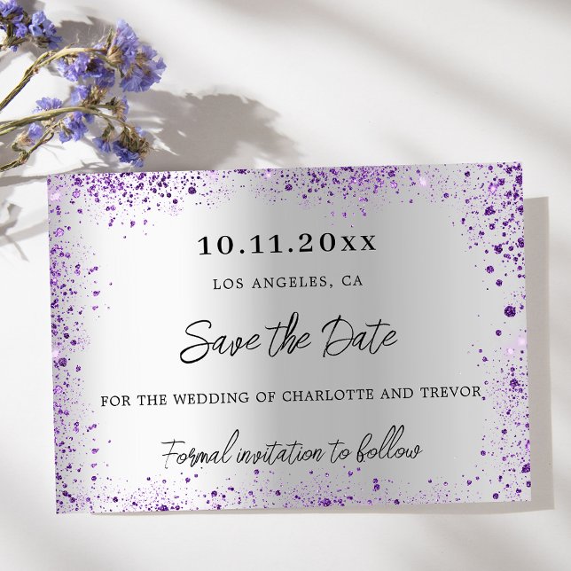 Reserva La Fecha purpurina violeta de plata boda (Subido por el creador)