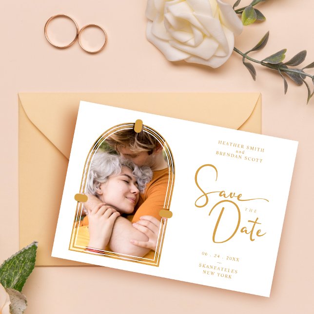Reserva La Fecha QR in Exquisite fancy Archt Photo Wedding (QR in Exquisite fancy Arch Photo Wedding Save the Date Card with Envelope.)