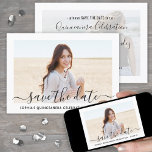 Reserva La Fecha Quinceañera 2 Photo Elegant Script 15 cumpleaños<br><div class="desc">Comparte la alegre noticia de la próxima celebración de Quinceañera con la foto de la moda 2, guarda las invitaciones de fecha. Las imágenes y todos los textos de esta plantilla son fáciles de personalizar. Los colores, estilos de fuente y opacidad de superposición se pueden personalizar fácilmente con la herramienta...</div>