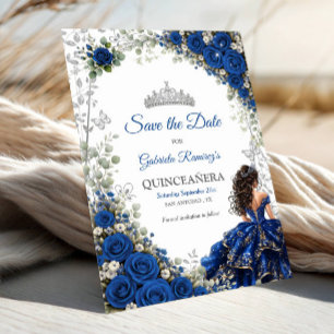 Reserva La Fecha Quinceañera Azul Real Mariposas Plateadas