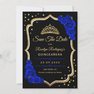 Reserva La Fecha Quinceañera - Azul Real Negro Dorado