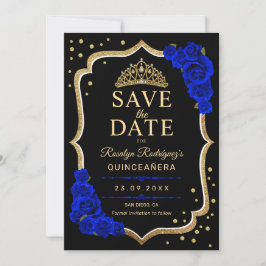 Reserva La Fecha Quinceanera Black Gold Royal Blue