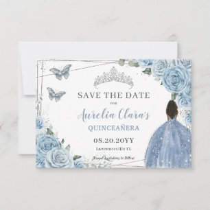 Reserva La Fecha Quinceanera Blue Floral Bebé Dulce 16 Chica Marrón