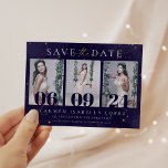 Reserva La Fecha Quinceanera celestial azul y dorada de medianoche<br><div class="desc">Quinceanera de oro y azul celestial de medianoche salva la fecha</div>
