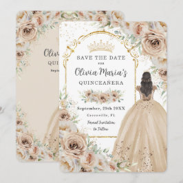 Reserva La Fecha Quinceañera Champagne Belice Cream Floral Princesa