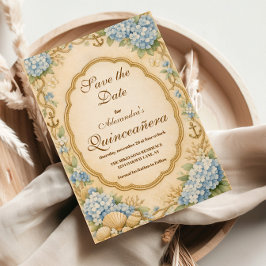 Reserva La Fecha Quinceañera costera vintage de hortensias