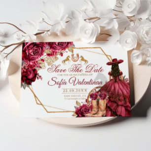 Reserva La Fecha Quinceañera de Burgundy Gold Charra Horse