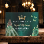 Reserva La Fecha Quinceanera del oro verde esmeralda<br><div class="desc">Anuncie su día especial con una encantadora Princesa Verde Esmeralda Quinceañera Guardar la invitación de la fecha. Con una paleta de colores verde esmeralda y detalles elegantes, esta invitación marca el tono para una celebración real. Adornado con delicados acentos para una princesa, captura perfectamente la magia de tu próxima quinceañera....</div>