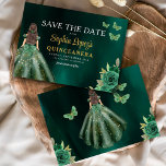 Reserva La Fecha Quinceanera del oro verde esmeralda<br><div class="desc">Anuncie su día especial con una encantadora Princesa Verde Esmeralda Quinceañera Guardar la invitación de la fecha. Con una paleta de colores verde esmeralda y detalles elegantes, esta invitación marca el tono para una celebración real. Adornado con delicados acentos para una princesa, captura perfectamente la magia de tu próxima quinceañera....</div>
