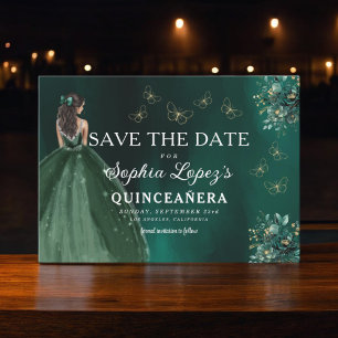 Reserva La Fecha Quinceanera del oro verde esmeralda