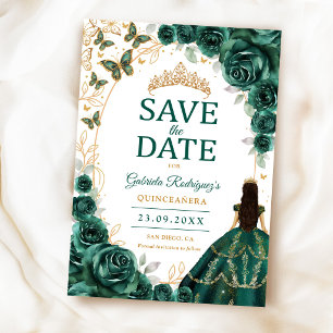 Reserva La Fecha Quinceañera Esmeralda Verde Dorado Floral