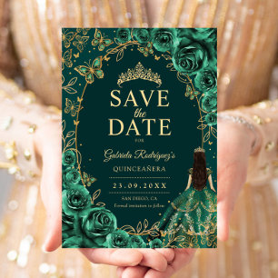 Reserva La Fecha Quinceañera Esmeralda Verde Oro