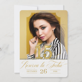 Reserva La Fecha Quinceañera española salva la fecha en cascos dora