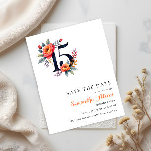 Reserva La Fecha Quinceañera Floral Acuarela Moderna Número 15