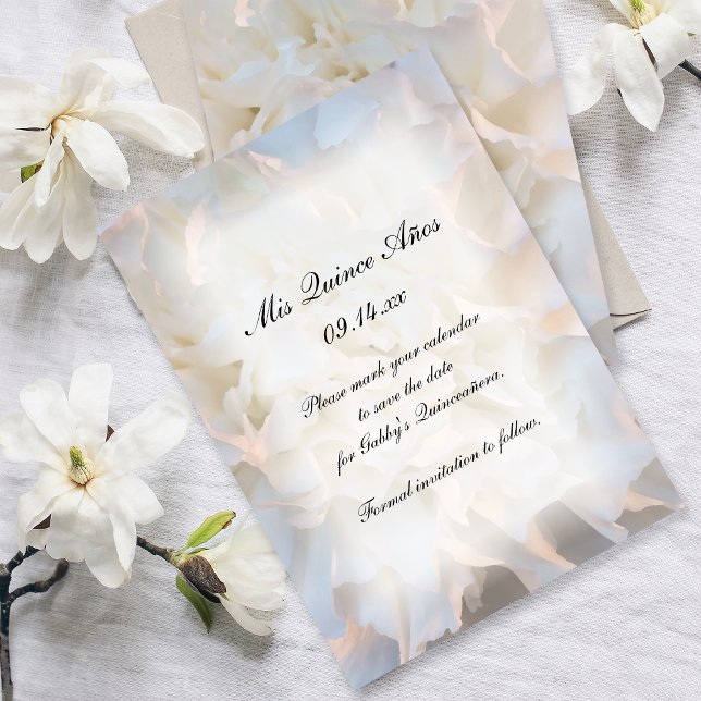 Reserva La Fecha Quinceañera floral blanca salva la fecha (Subido por el creador)