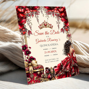 Reserva La Fecha Quinceañera floral Corona de Oro y Crema