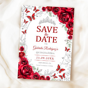 Reserva La Fecha Quinceañera Floral Plata Roja