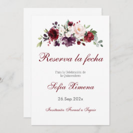 Reserva La Fecha Quinceanera floral roja