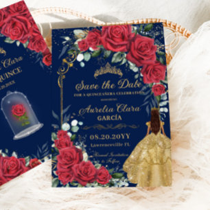 Reserva La Fecha Quinceañera floral roja encantada marina Rosa azul