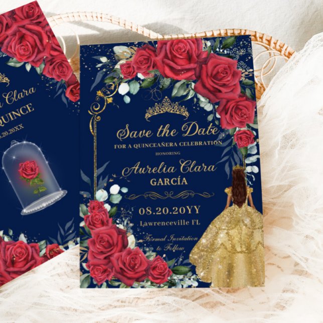 Reserva La Fecha Quinceañera floral roja encantada marina Rosa azul (Subido por el creador)