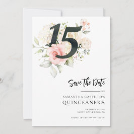 Reserva La Fecha Quinceanera floral rosa 15 cumpleaños