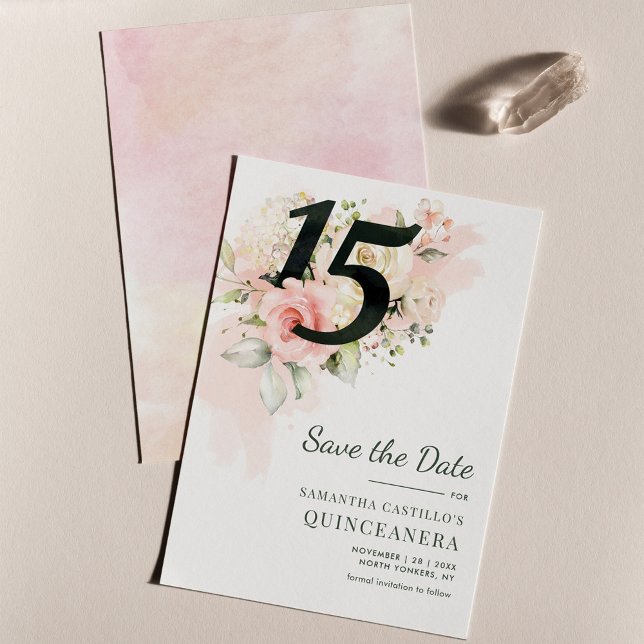 Reserva La Fecha Quinceanera Floral Rústica (Floral Save the Date Quinceanera Birthday Announcement Card)