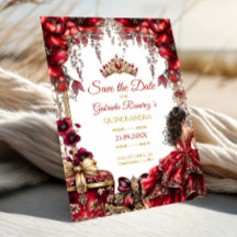 Quinceañera Floral Tiara Dorada Roja