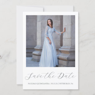 Reserva La Fecha Quinceanera gris mínimo, fotografía de caligrafía
