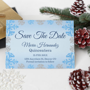 Reserva La Fecha Quinceañera Ice Blue Silver Snowflake